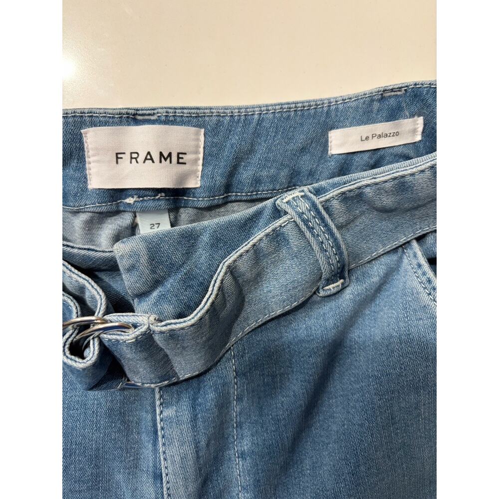 Frame Le Palazzo Belted Flare Wide Leg Pants Jeans in Danbury Blue Size 27 Retro - Picture 5 of 6